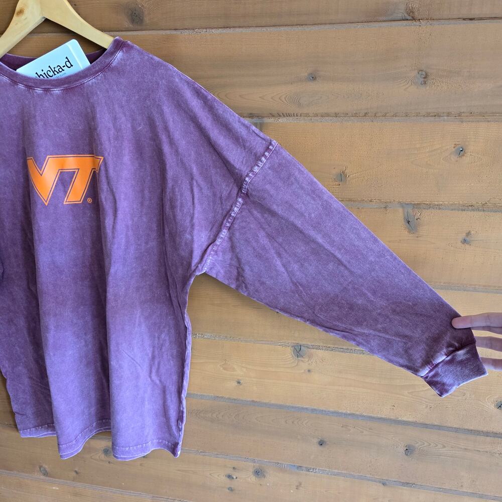 Virginia Tech Shirt NWT College Long Sleeve Tee Acid Wash Chicka-d Top M Tshirt - Picture 4 of 5